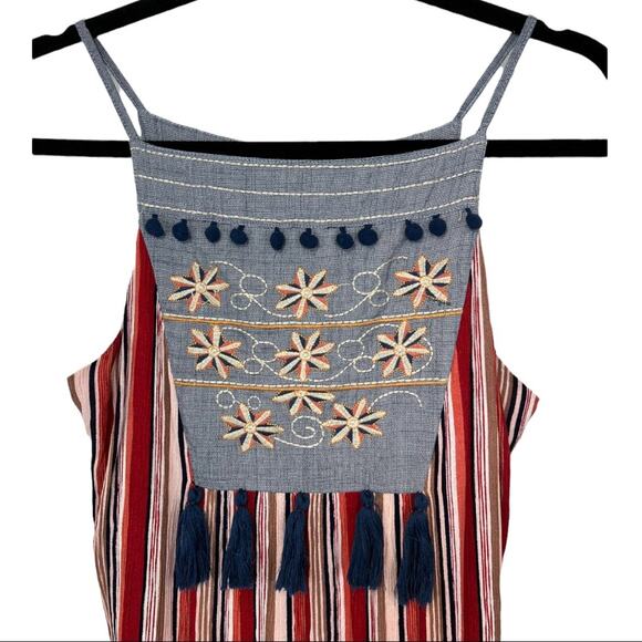 THML Embroidered Striped Maxi Dress Sz M - Picture 7 of 15